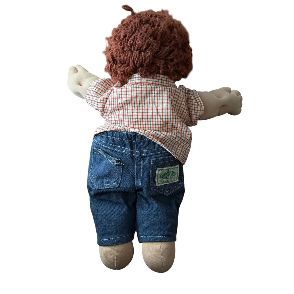Vintage 1982‎ Cabbage Patch Kids Boy Doll Red Yarn Hair Plaid Shirt Denim Jeans